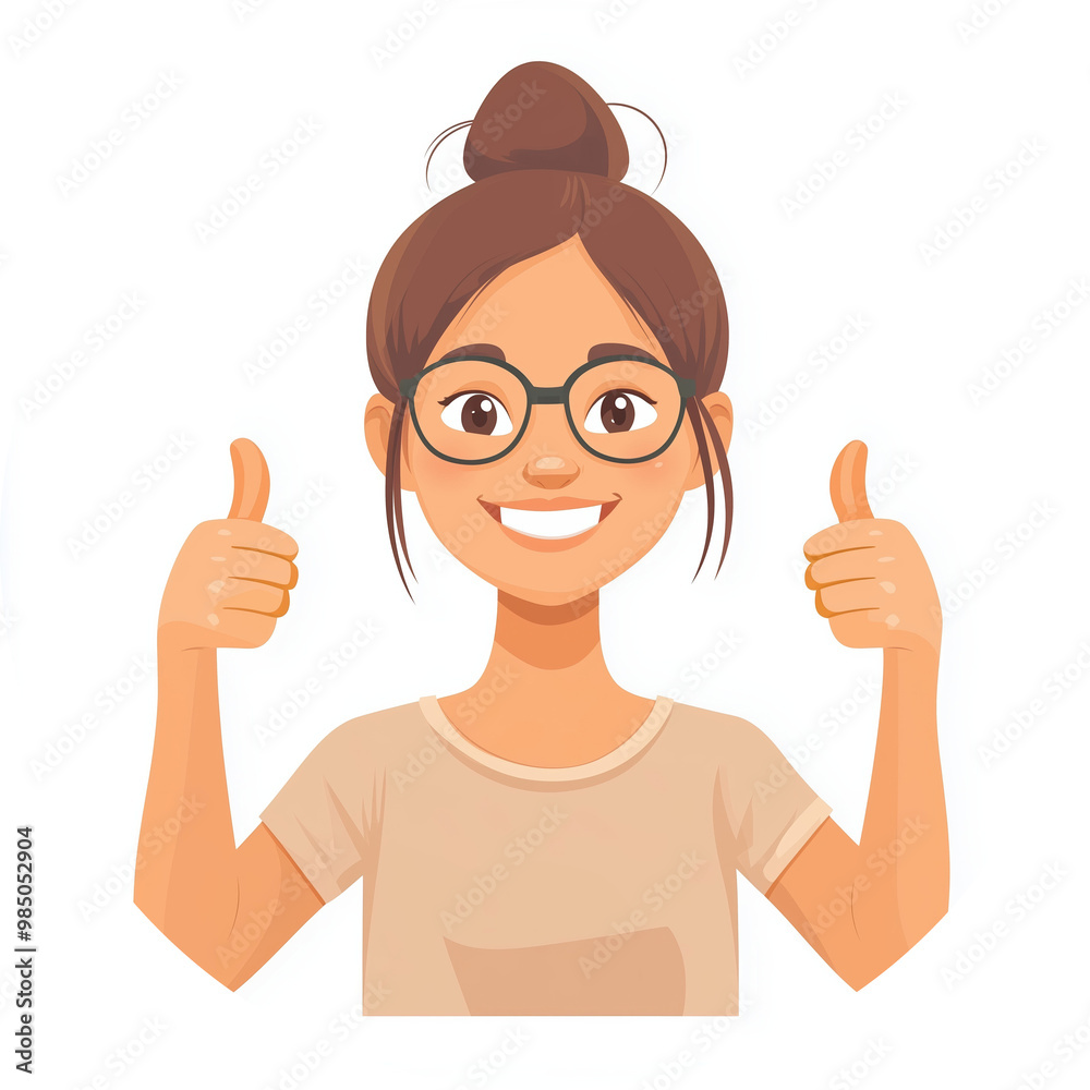 Young Girl Cartoon Character Showing Thumbs Up - Illustration Of Joy, Approval, And Happiness With A Success And Goal Achievement Expression. Young Girl Cartoon Character Showing Thumbs Up - Illustration Of Joy, Approval, And Happiness With A Success And Goal Achievement Expression.