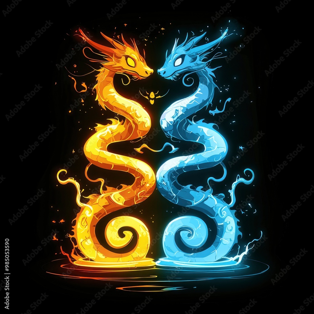 Fototapeta premium Fire and Water Dragons