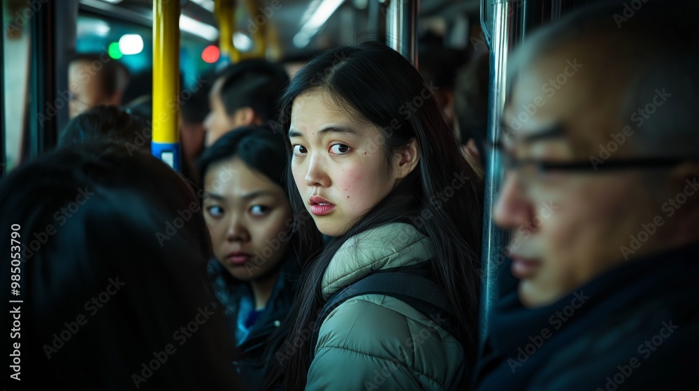 Crowded Public Bus During Rush Hour with Diverse Group of Passengers, Urban Commute Scene, Travel, and Human Interaction Crowded Public Bus During Rush Hour with Diverse Group of Passengers, Urban Commute Scene, Travel, and Human Interaction