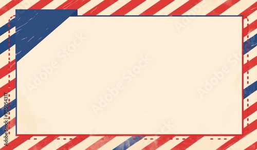 Classic Flat Design of an Envelope with Red and Blue Stripes on Neutral Background, Perfect for Custom Branding and Graphic Designs.