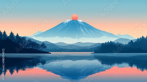 2d flat design vector illustration of mount fuji japan