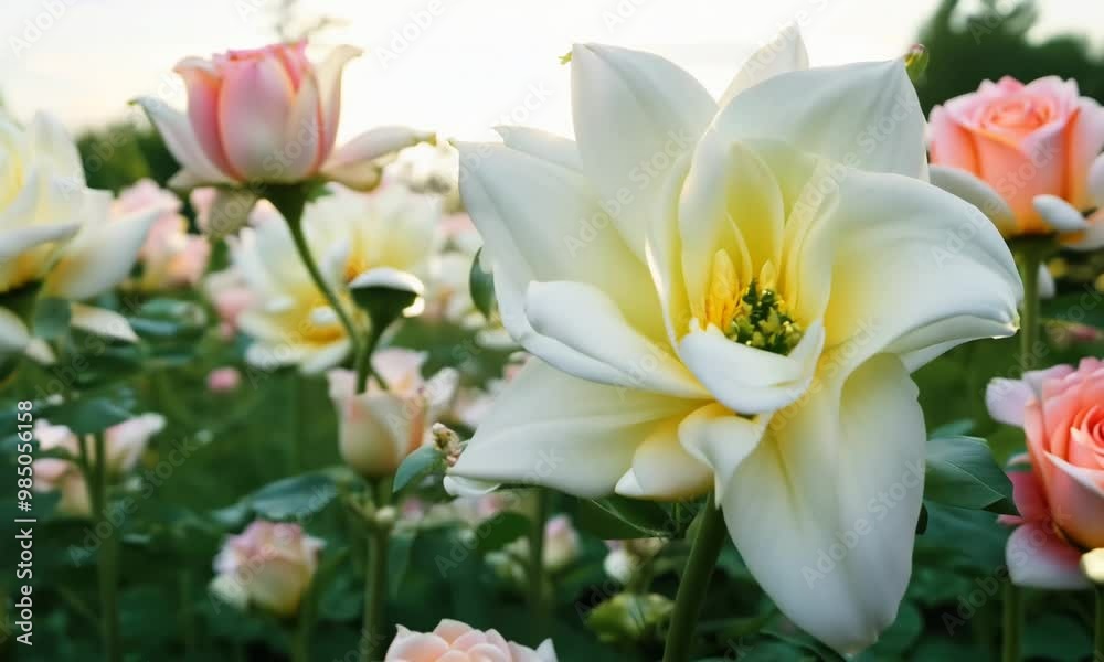 Blooming garden with roses and lilies Video hyperrealistic Blooming garden with roses and lilies Video hyperrealistic
