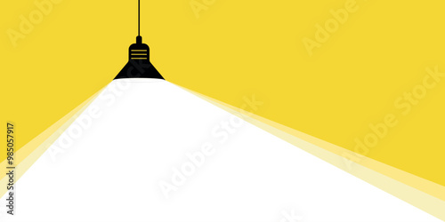 lamp shines on yellow banner. Vector flat spotlight on yellow background with space for text. Vector illustration