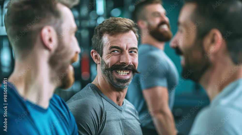 Movember Celebration: Group of Friends with Mustaches in Modern Gym, Promoting Fitness and Brotherhood Movember Celebration: Group of Friends with Mustaches in Modern Gym, Promoting Fitness and Brotherhood