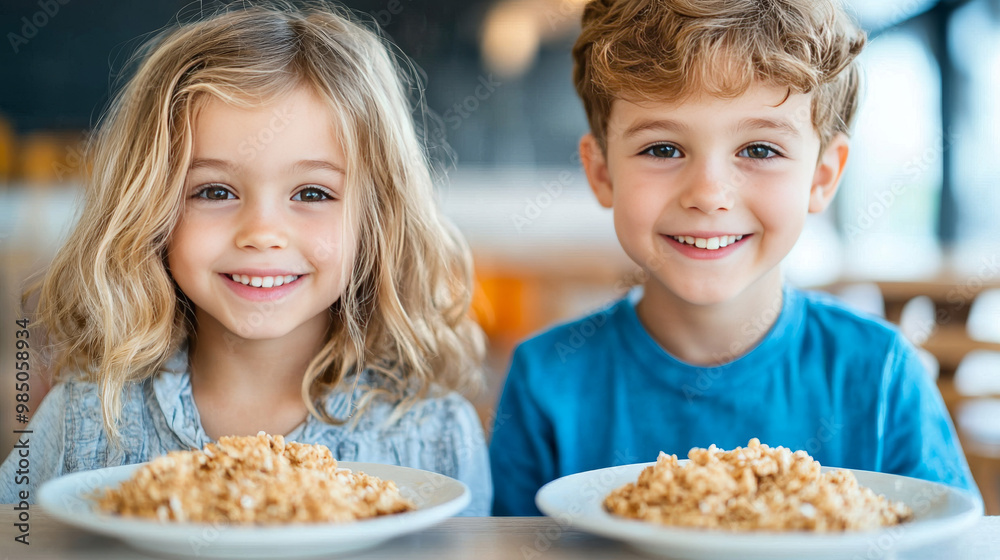 Smiling kids enjoy a meal together. Smiling kids enjoy a meal together.