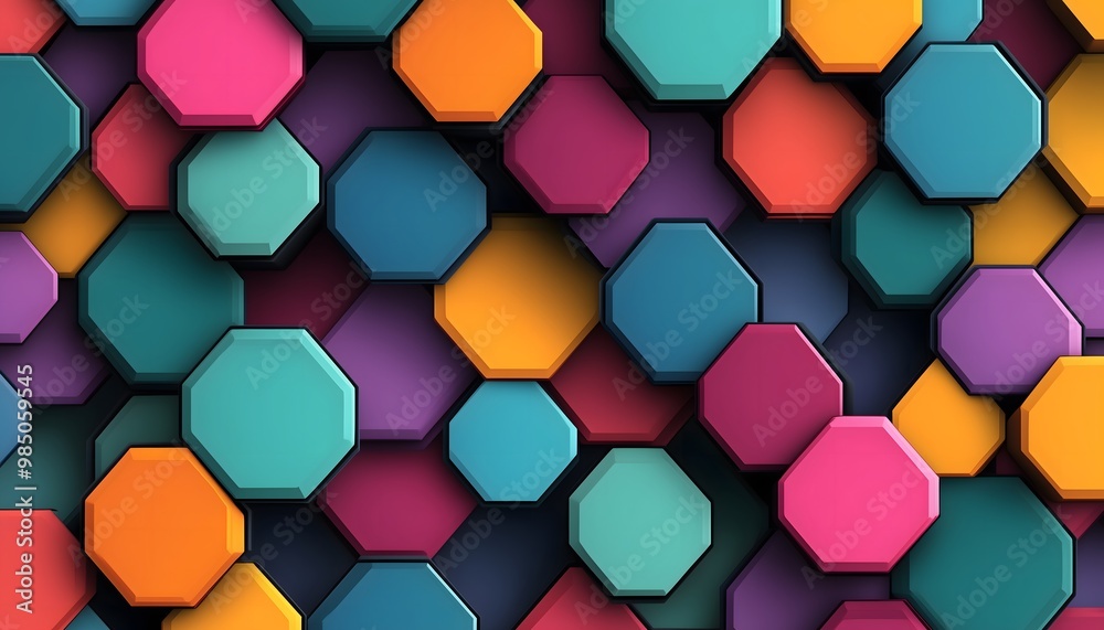 A digital illustration of multicolored hexagons A digital illustration of multicolored hexagons