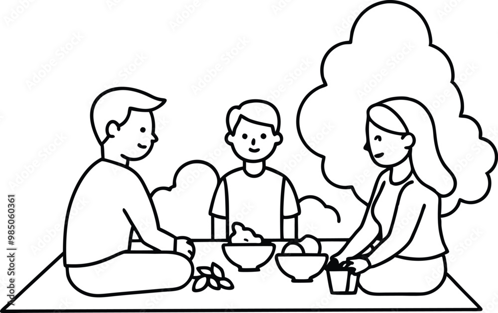 Enjoying a Picnic Together Vector Illustration for Family Coloring
Enjoying a Picnic Together Vector Illustration for Family Coloring
