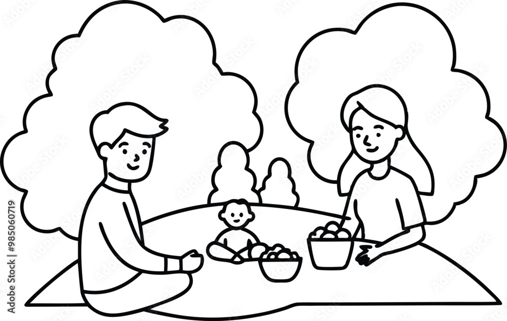 Happy Family on a Picnic Vector Illustration for Kids Coloring Fun
Happy Family on a Picnic Vector Illustration for Kids Coloring Fun