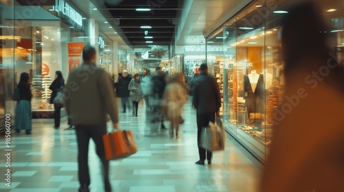 Bustling Shopping Mall, Consumers Carrying Bags, Retail Stores, Weekend Shopping, Mall Interior Stock Photography