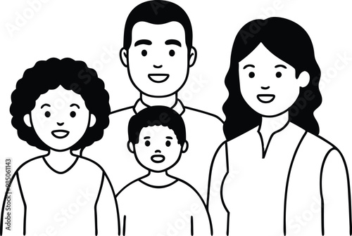 Diverse Family Unity Mixed Ethnicities Vector Art for Creative Coloring
