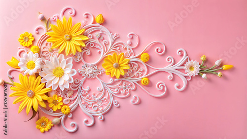 Vibrant decorative relief with colorful flowers and intricate design on pink background