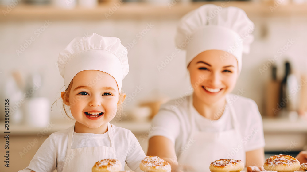 Joyful Mother and Daughter Baking Fun in Bright Kitchen Joyful Mother and Daughter Baking Fun in Bright Kitchen