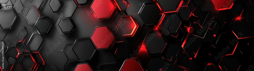 Background banner abstract black hexagon honeycomb glowing red neon gaming theme wallpaper AI generated image Background banner abstract black hexagon honeycomb glowing red neon gaming theme wallpaper AI generated image