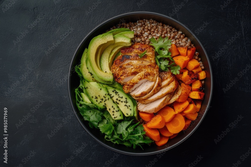 Buddha Bowl with Buckwheat Pumpkin Chicken Avocado Carrots Buddha Bowl with Buckwheat Pumpkin Chicken Avocado Carrots