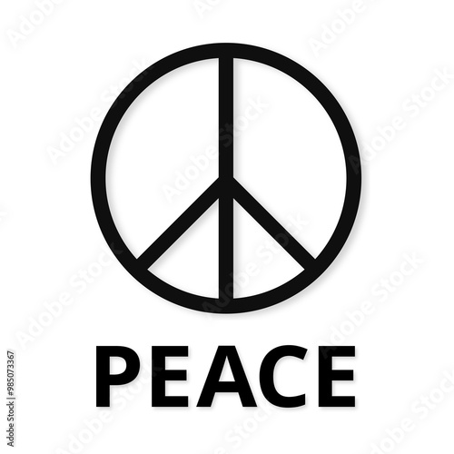 Black icon of the international symbol of peace, peace sign with a text Peace on a transparent background. No war mblem of the anti military movement 