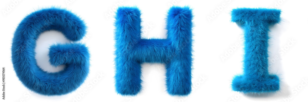 Letters G, H, I. Alphabet Made of Blue Hair on a White Background. Letters G, H, I. Alphabet Made of Blue Hair on a White Background.