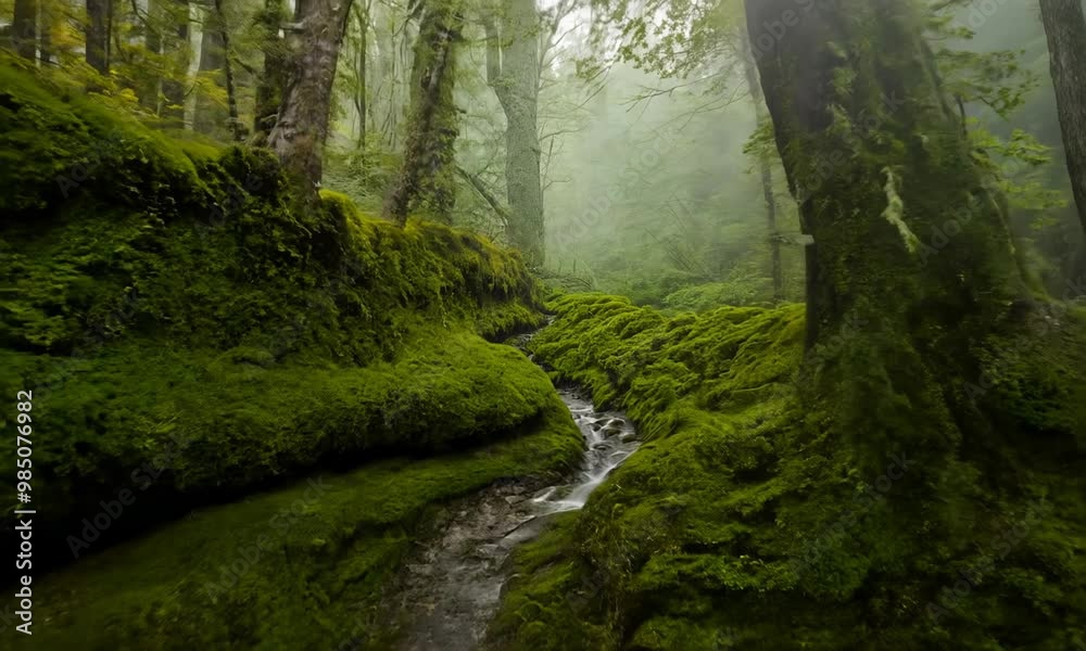 Moss-covered forest path Video hyperrealistic Moss-covered forest path Video hyperrealistic