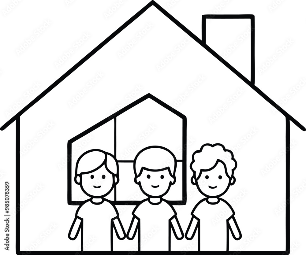 Happy Child in Group Home Vector Illustration for Kids Coloring Fun
Happy Child in Group Home Vector Illustration for Kids Coloring Fun