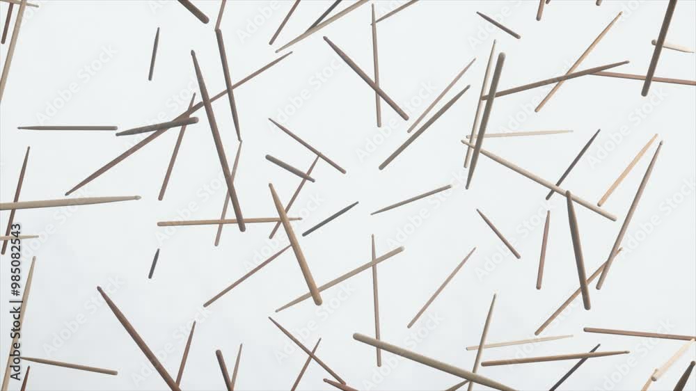 A scattered collection of natural wooden sticks suspended in mid-air, creating a floating, random arrangement against a light background. A scattered collection of natural wooden sticks suspended in mid-air, creating a floating, random arrangement against a light background.