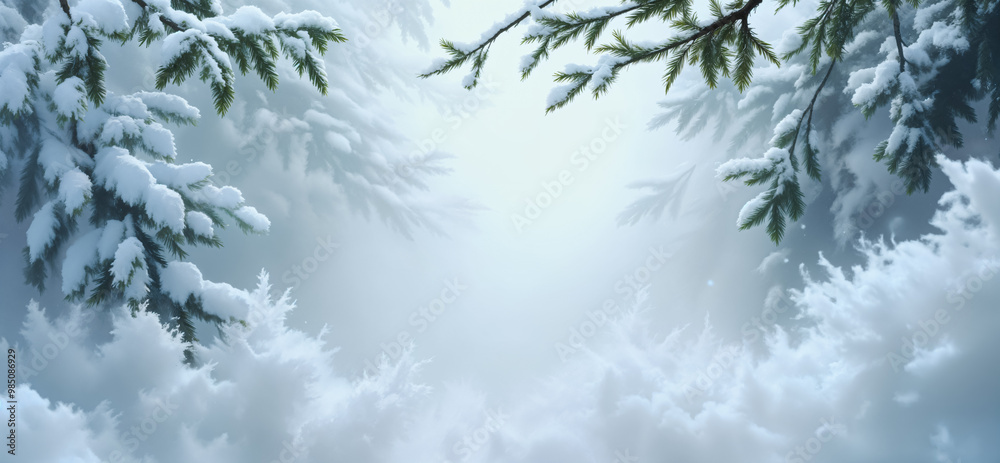 Winter Greeting Card Background. Snowy Pine Branches Frame a Winter Wonderland: Perfect Background for Holiday Greetings, Invitations, and Seasonal Designs. Winter Greeting Card Background. Snowy Pine Branches Frame a Winter Wonderland: Perfect Background for Holiday Greetings, Invitations, and Seasonal Designs.
