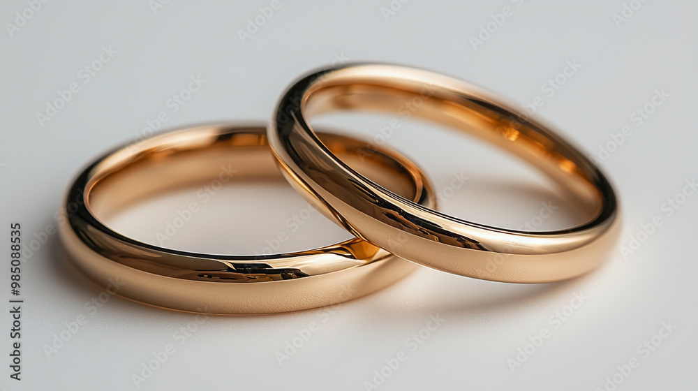 Two shiny gold wedding bands. Two shiny gold wedding bands.