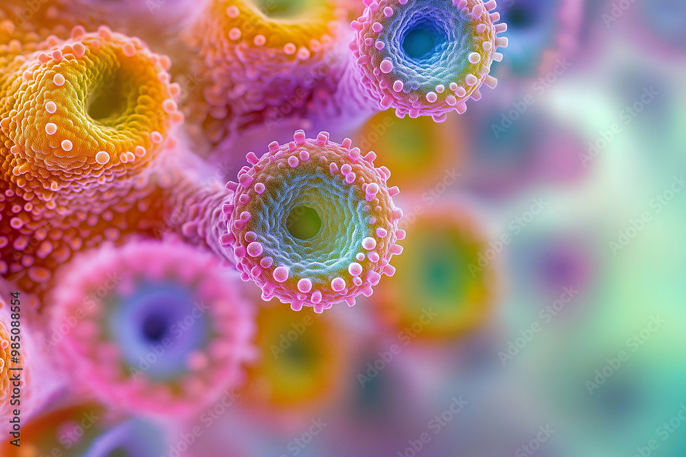 macrophotography of cancer cells under a microscope macrophotography of cancer cells under a microscope