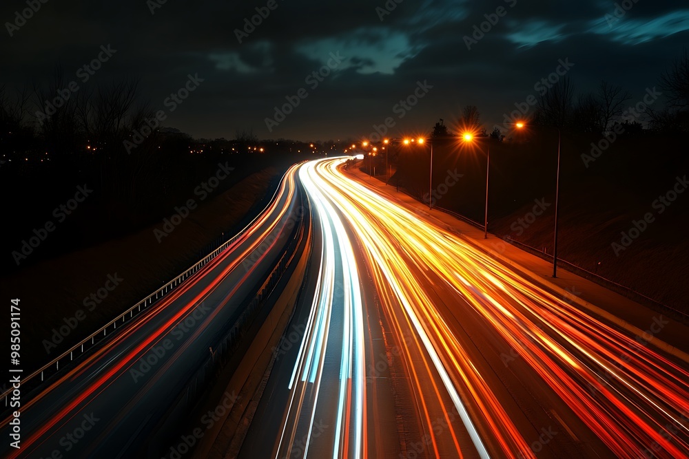 Obraz premium Abstract Light Trails of Cars on Highway at Night