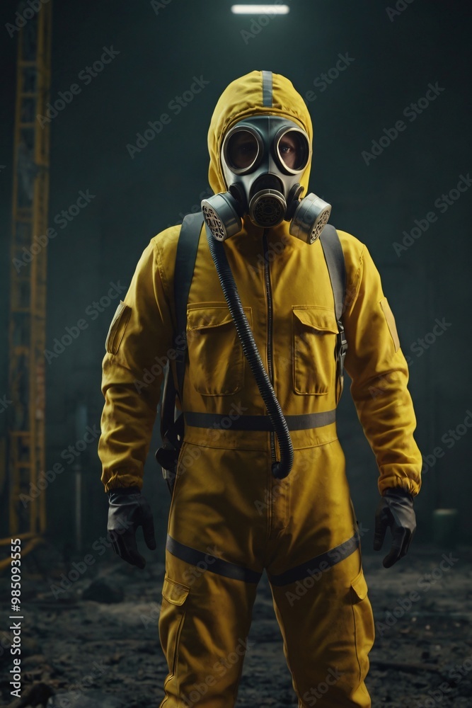 suited scientist in a post-apocalyptic place suited scientist in a post-apocalyptic place