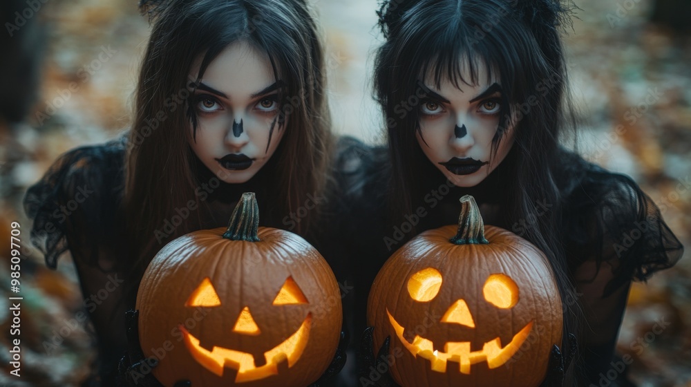 Group of Children in Witch Costumes with Pumpkin Masks and Jack-o'-Lanterns – Spooky Halloween Celebration Group of Children in Witch Costumes with Pumpkin Masks and Jack-o'-Lanterns – Spooky Halloween Celebration