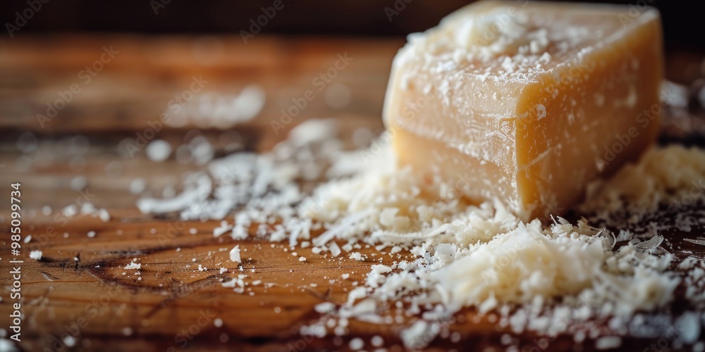 Φωτογραφία Close-up image of a portion of grated cheese on a vintage wooden cutting board
