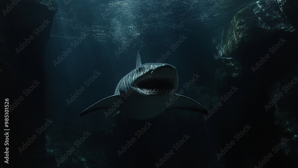 Fototapeta premium Lurking Shadows: The Aggressive Cavern Shark