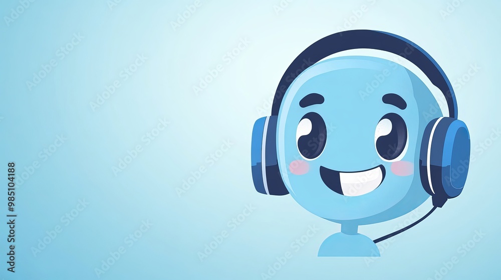 A friendly cartoon face wearing headphones, showing that someone is ready to help with online customer support. A friendly cartoon face wearing headphones, showing that someone is ready to help with online customer support.
