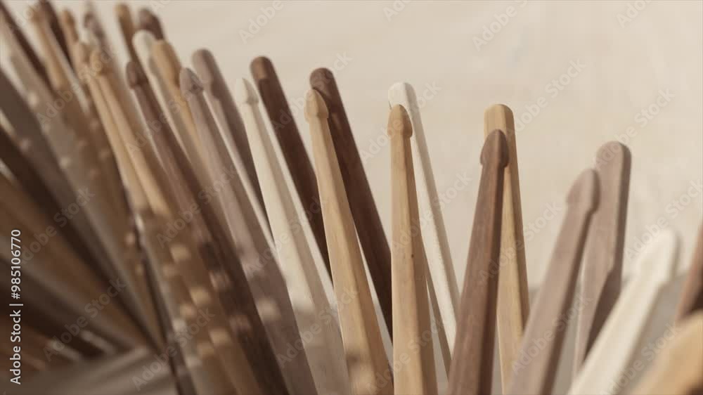 A close-up of wooden sticks in various shades arranged in a spiral pattern, casting soft shadows on a light background. A close-up of wooden sticks in various shades arranged in a spiral pattern, casting soft shadows on a light background.