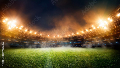 Bright stadium arena lights and smoke, background event