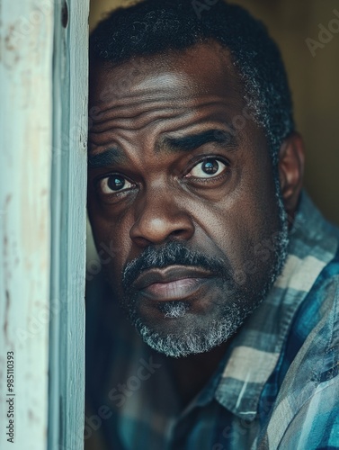 Contemplative Man in Plaid Shirt