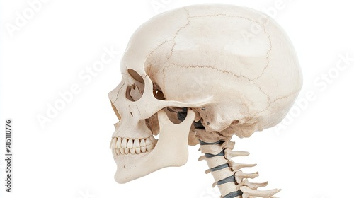 A side profile of the human skull, showing the bone structure, skull, side view, clipart