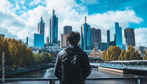 Man Admiring the Cityscape of Melbourne