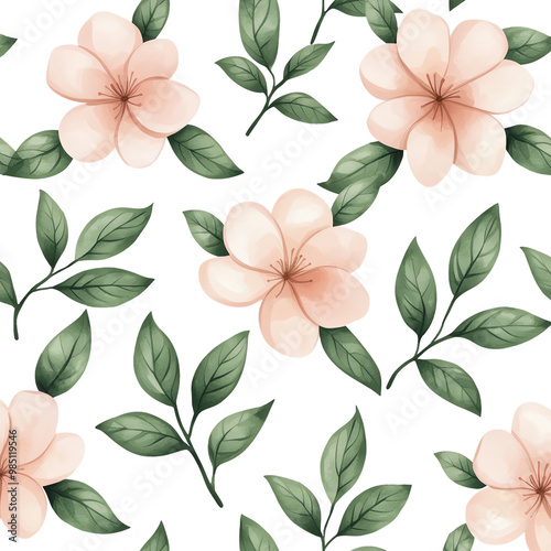 Floral pattern with pink flowers and green leaves on a black background. transparent background
