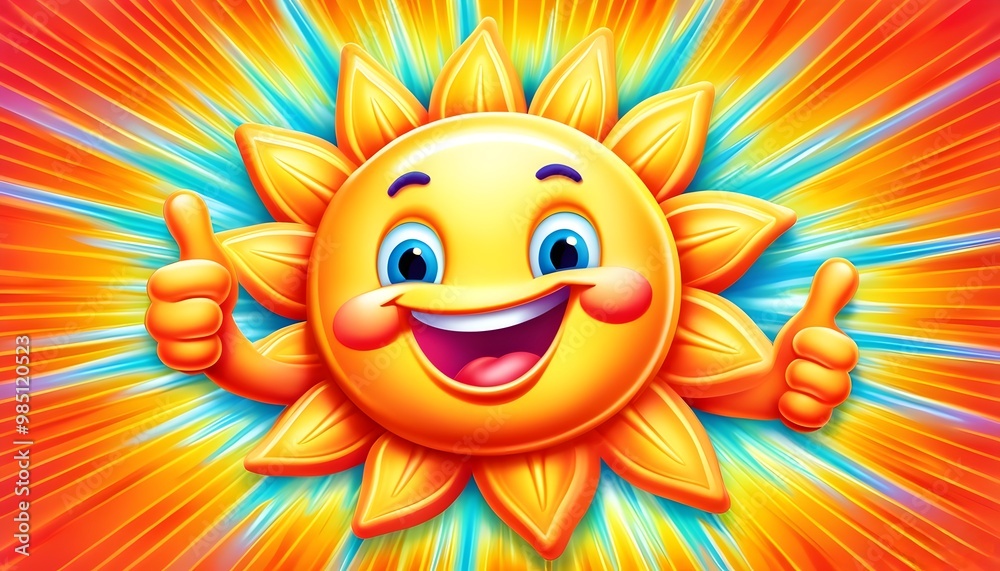 happy sun character showing thumbs up on a vibrant backdrop