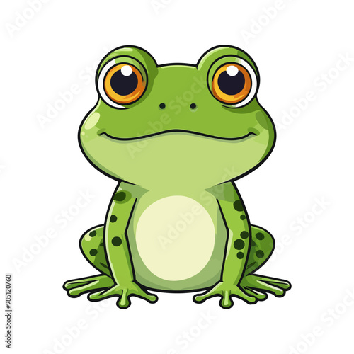 Cute cartoon frog isolated on white background. Childish vector illustration in cartoon style. For poster, greeting card and baby design, sticker