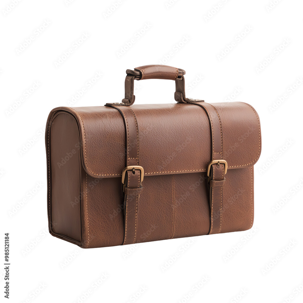Elegant brown leather briefcase with handle, isolated on white background. transparent background Elegant brown leather briefcase with handle, isolated on white background. transparent background