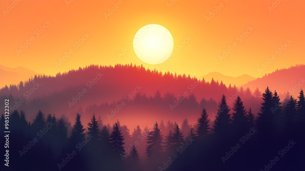 Tranquil sunset scene over hills for beautiful wallpaper image Tranquil sunset scene over hills for beautiful wallpaper image