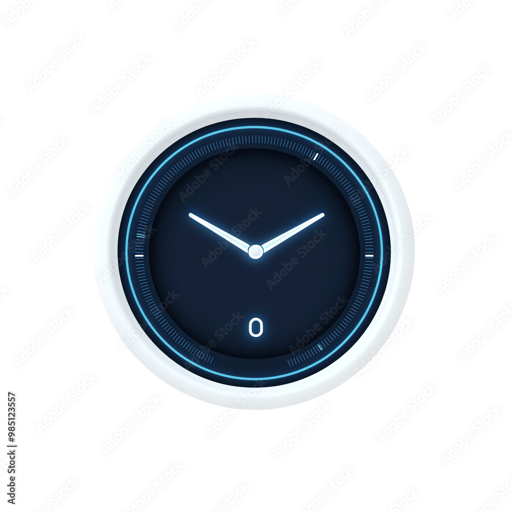 Modern round clock design with blue and white details on an isolated background. transparent background Modern round clock design with blue and white details on an isolated background. transparent background