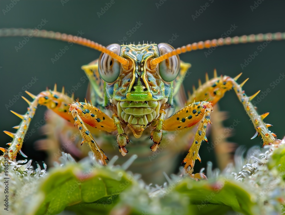 Fototapeta premium Close Up of a Spiky Grasshopper with Stunning Detail