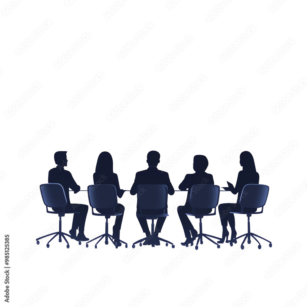 Fototapeta premium Group of professionals in a meeting, dark silhouettes against a white background. transparent background