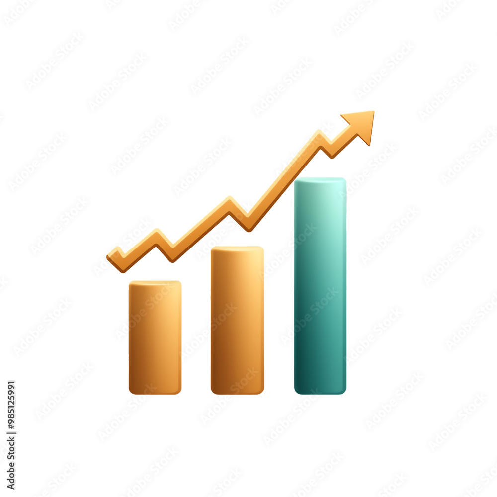 Stylized graph with increasing bars and an arrow, representing growth and progress. transparent background Stylized graph with increasing bars and an arrow, representing growth and progress. transparent background
