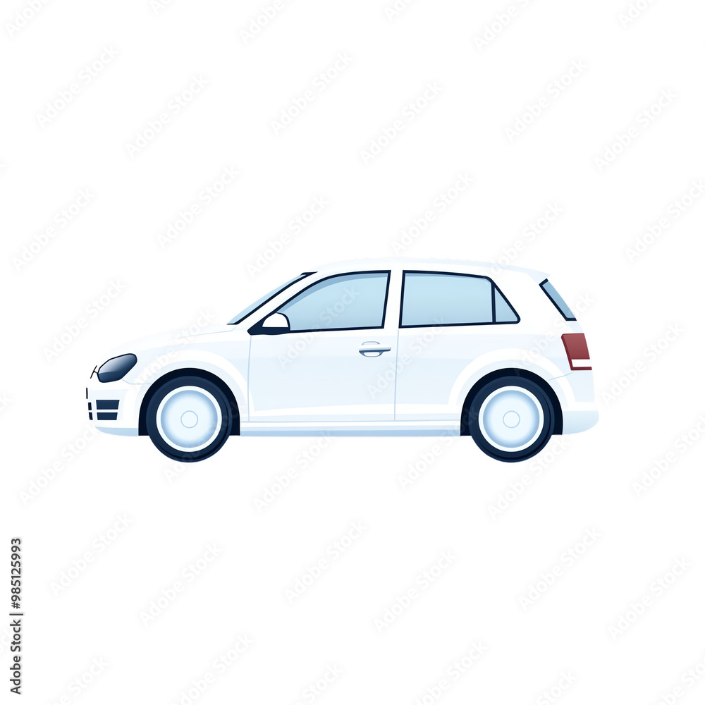 Obraz premium White compact car, side view, isolated on white background. transparent background