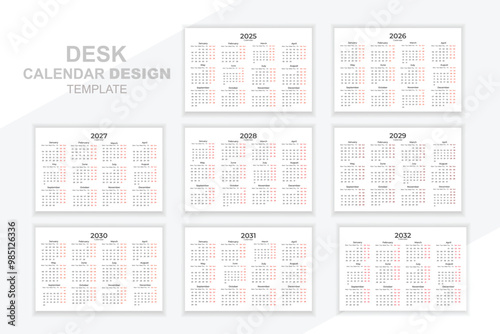 Desk calendar 2025 - 2032 years simple unique set collection design template