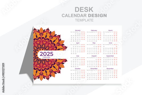 Desk calendar 2025 colorful mandala design template photo