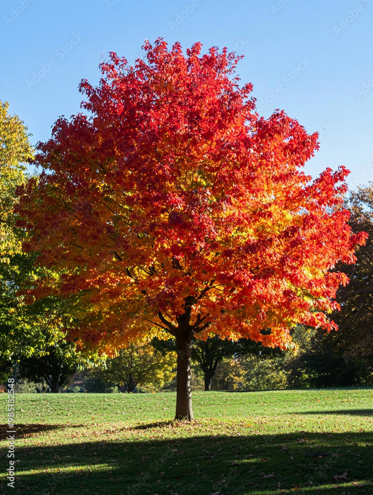 Fototapeta premium autumn maple tree with red leaves in park